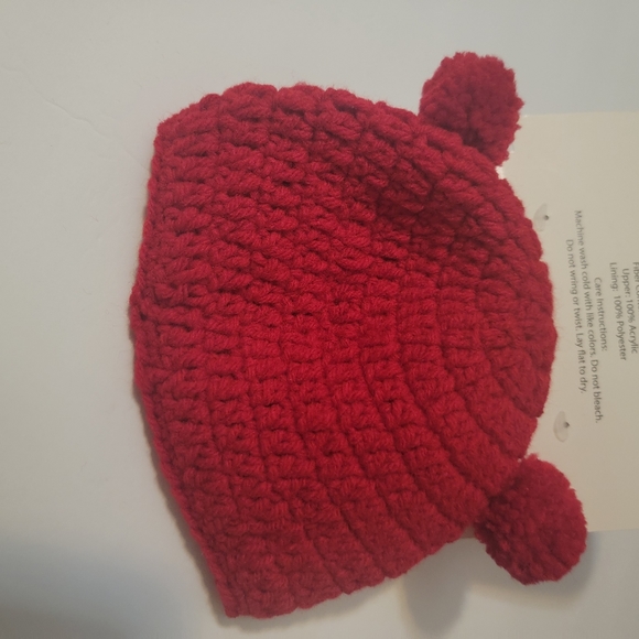 2 of set adorable little red hat with little me.fur lined knit booties size 0-6 - Picture 7 of 8